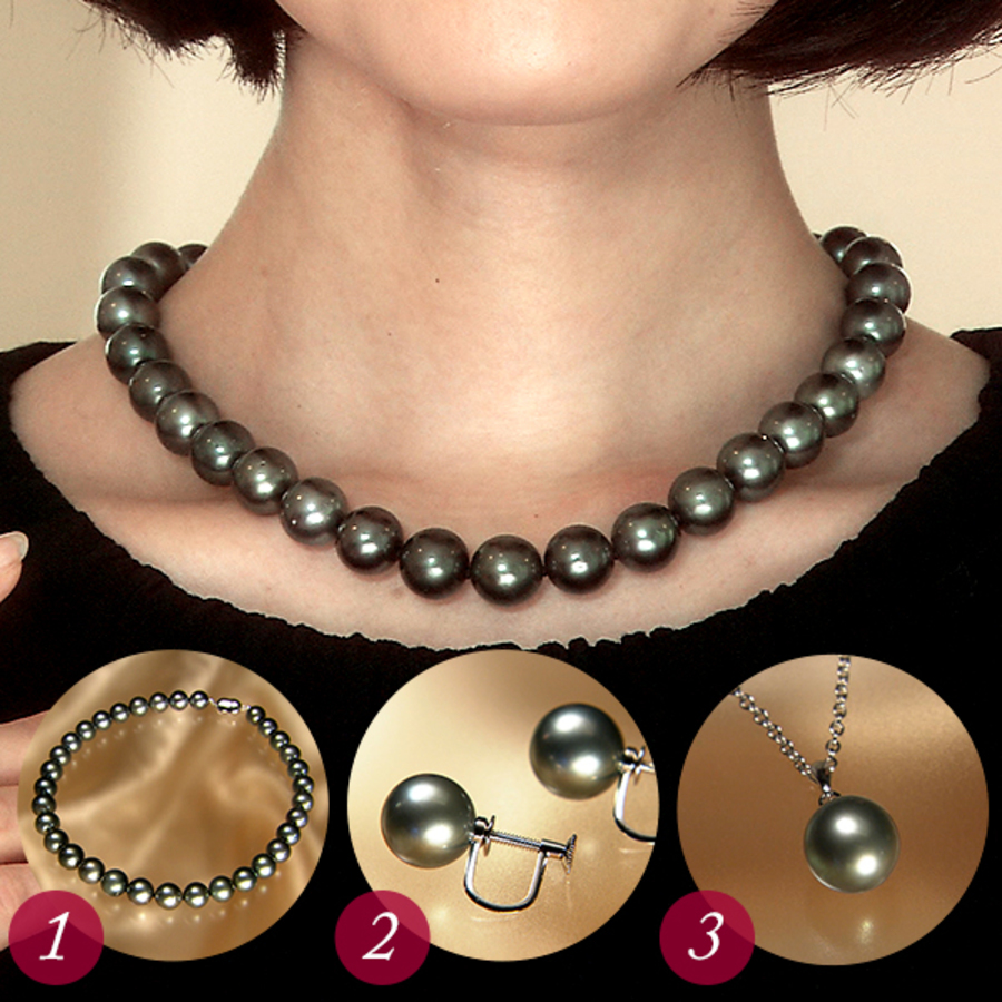 大丸松坂屋 11 13mm黒蝶真珠ネックレス3点セット ｔｂｓショッピング