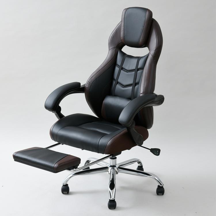 ゲーミングチェア スライドオットマン付 ブラウン HGC-89SO(BR) - 椅子