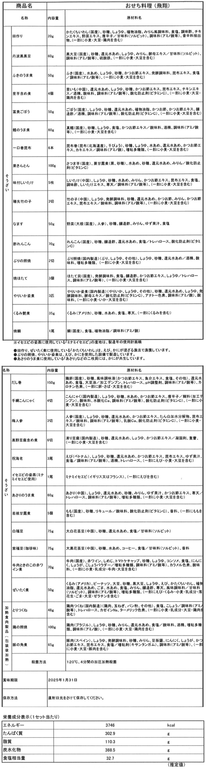 内容量・原材料