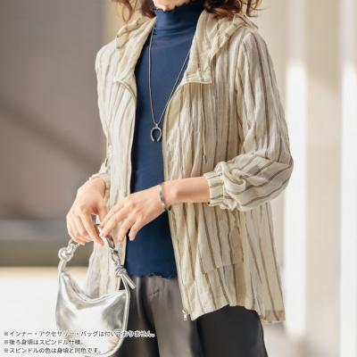先染めストライプ綿楊柳フード付ジャケット 先染めストライプ綿楊柳フード付ジャケット