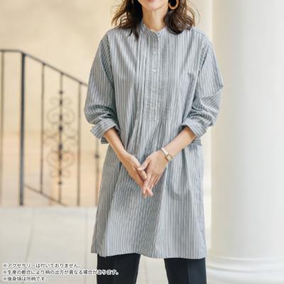 ピンタックデザインストライプシャツチュニック ピンタックデザインストライプシャツチュニック