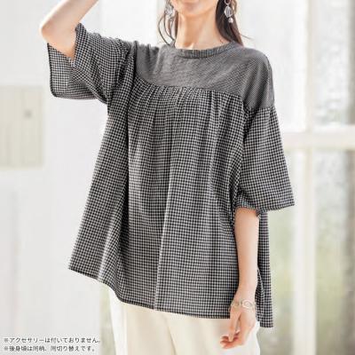 ギンガムチェック切替えギャザーブラウス ギンガムチェック切替えギャザーブラウス