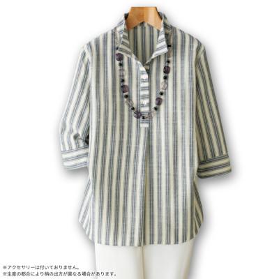 綿混先染めストライプ襟付きブラウス 綿混先染めストライプ襟付きブラウス