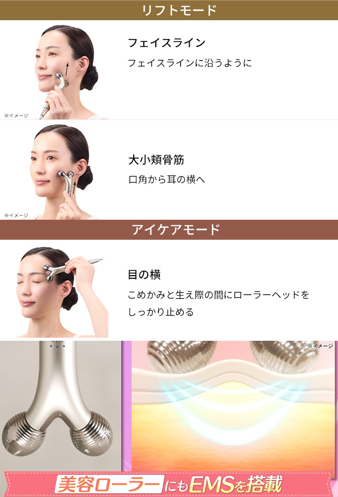 ■ローラーヘッド
＜ニードルモード＞＜アイケアモード＞
つまみ上げながら刺激し、引き上げる(※)