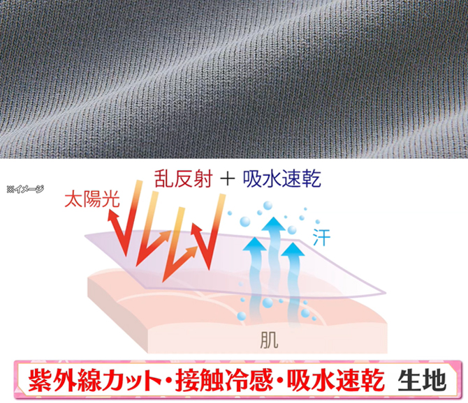 着ることで涼しくなる
接触冷感生地で快適に