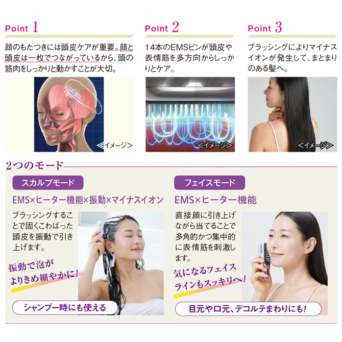 1台で頭皮も顔もケア！
いつものブラッシングでツヤ髪&スッキリフェイスへ！