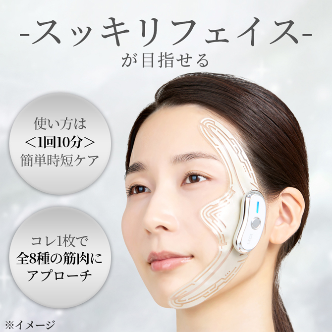 8種の表情筋へ独自EMSでアプローチ
効率的にスッキリフェイスが目指せる
LUXCEAR(ルクセア)のシート型EMS美顔器