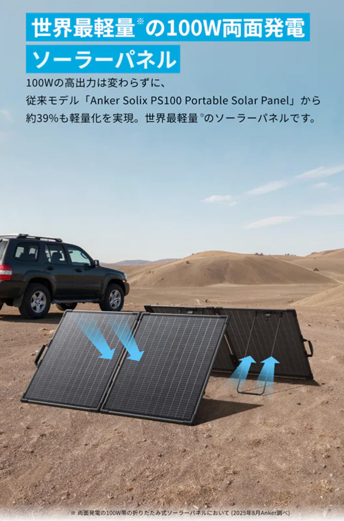 世界最軽量(※)を実現！
防塵＆防水の両面発電ソーラーパネル