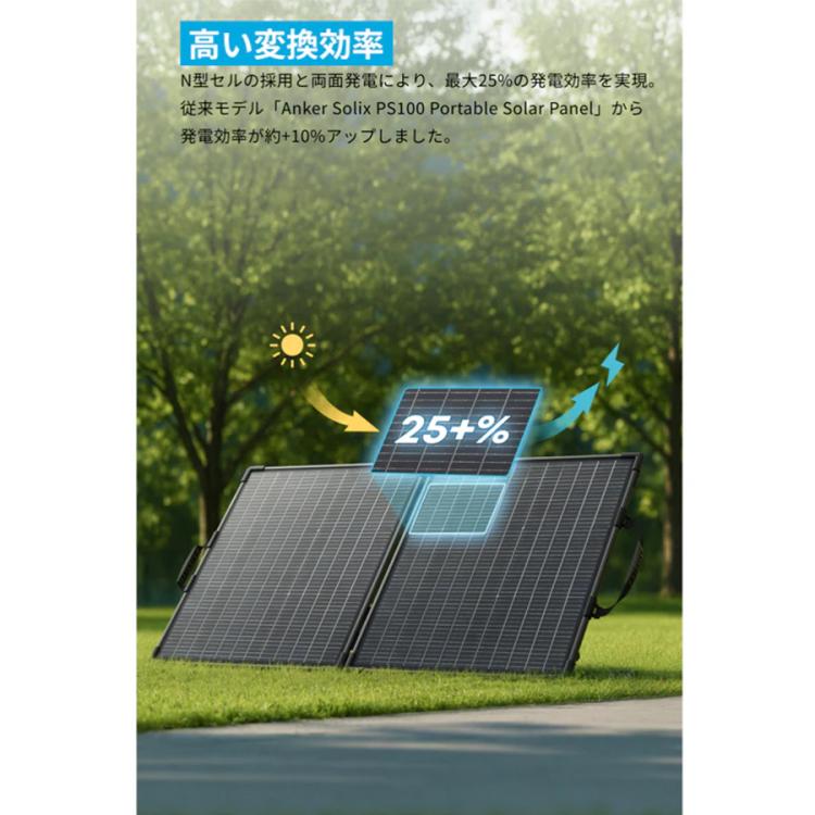 Anker Solix PS100 ソーラーパネル　100W Anker ソーラーパネル／防水防塵／Anker Solix PS100 Dual Portable