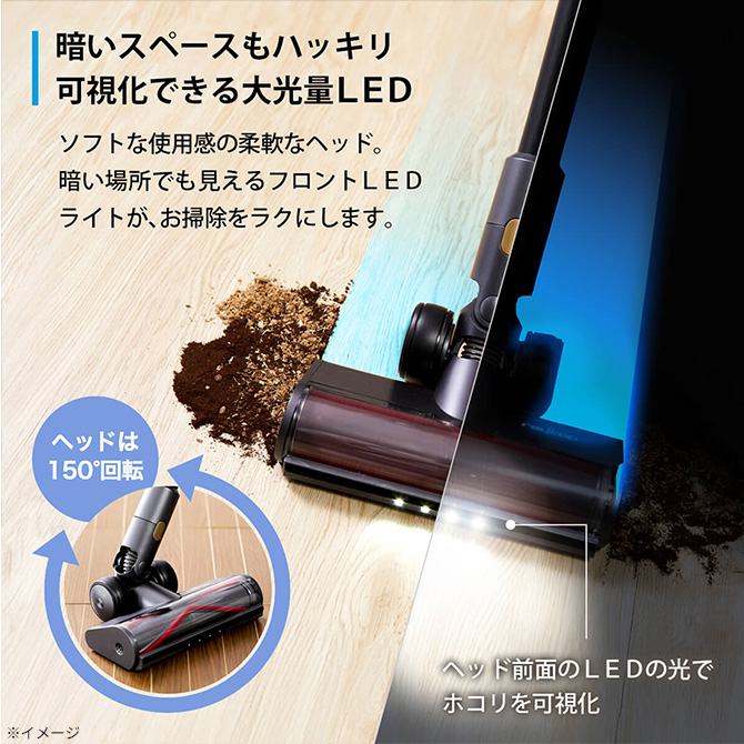 ヘッドが柔軟に回転するので使い勝手抜群
さらに、見やすいLEDライトも搭載