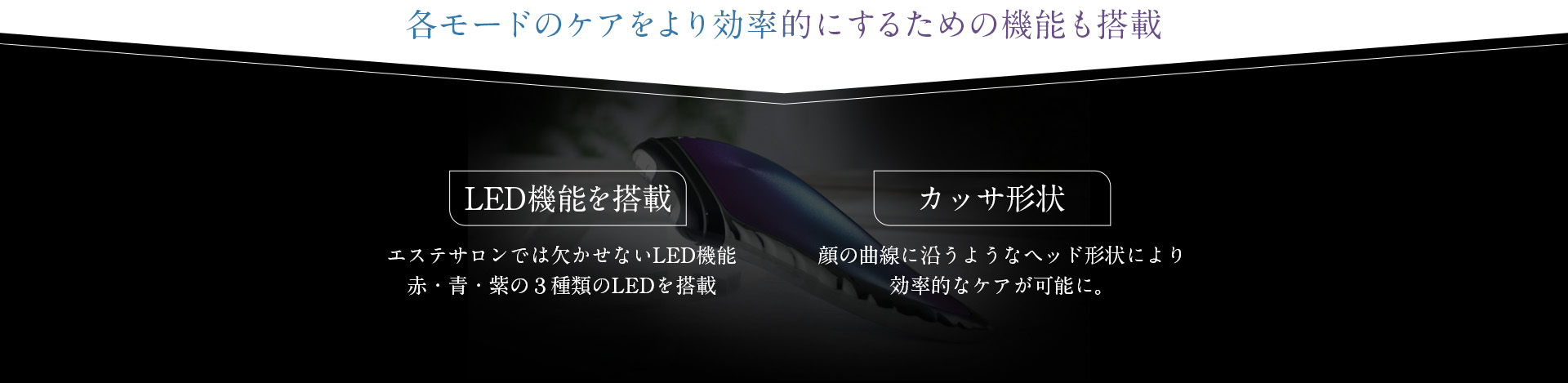 各モードの機能をより効率的にするための機能も搭載。LED機能を搭載、カッサ形状