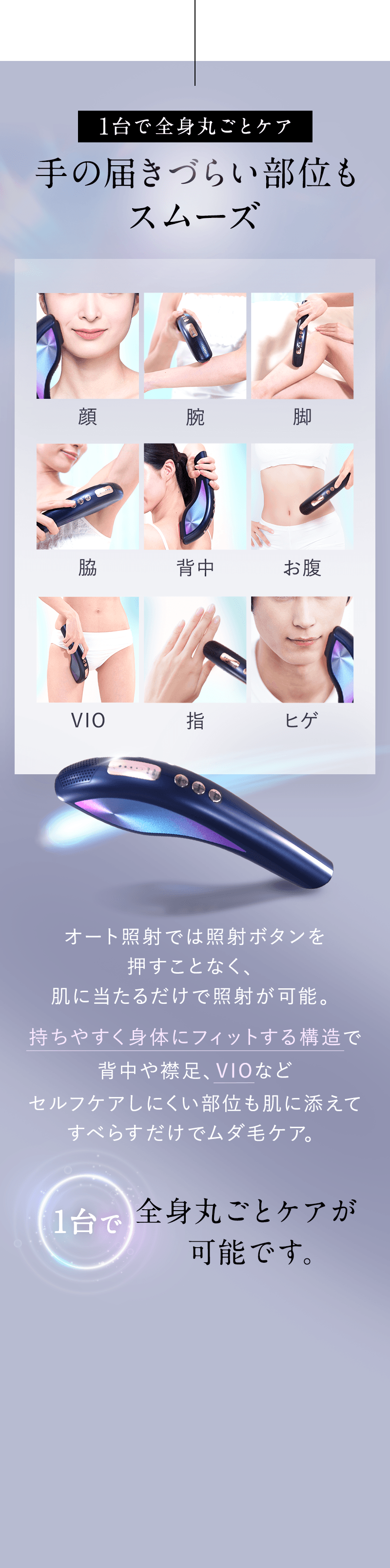 1台で全身丸ごとケア手の届きづらい部位もスムーズ