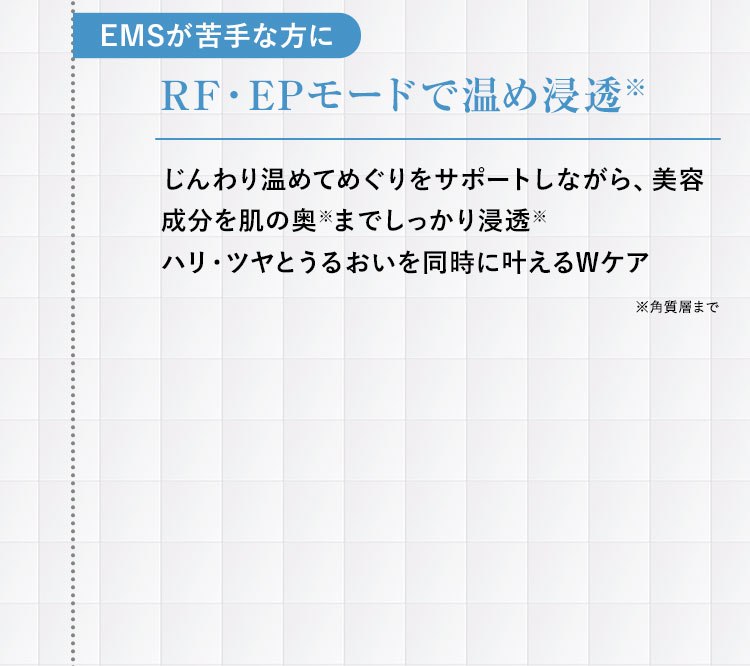 EMSが苦手な方にRF・EPモードで温め浸透