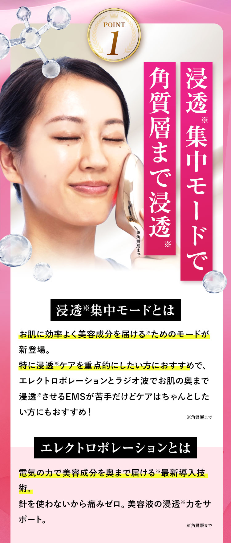 浸透集中モードで角質層まで浸透