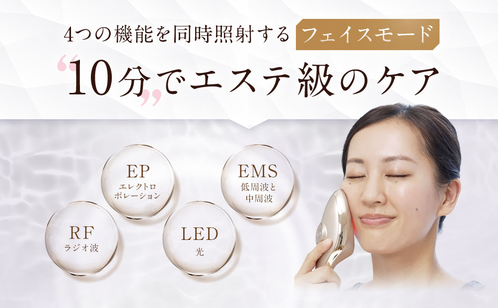 さらに、4つの機能を同時照射 だから
                10分でエステ級のケアができる EP RF EMS LED